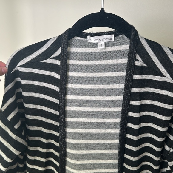 Moa Moa Gray Long sleeve striped Lightweight Open Front Cardigan Sweater Small - Picture 3 of 5